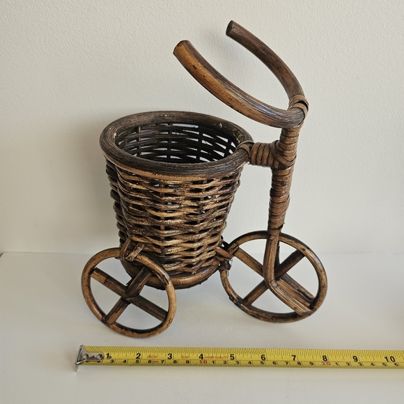 Vintage Bamboo & Wicker TRICYCLE Plant Stand Boho Decor Rattan Bike - Picture 8 of 8